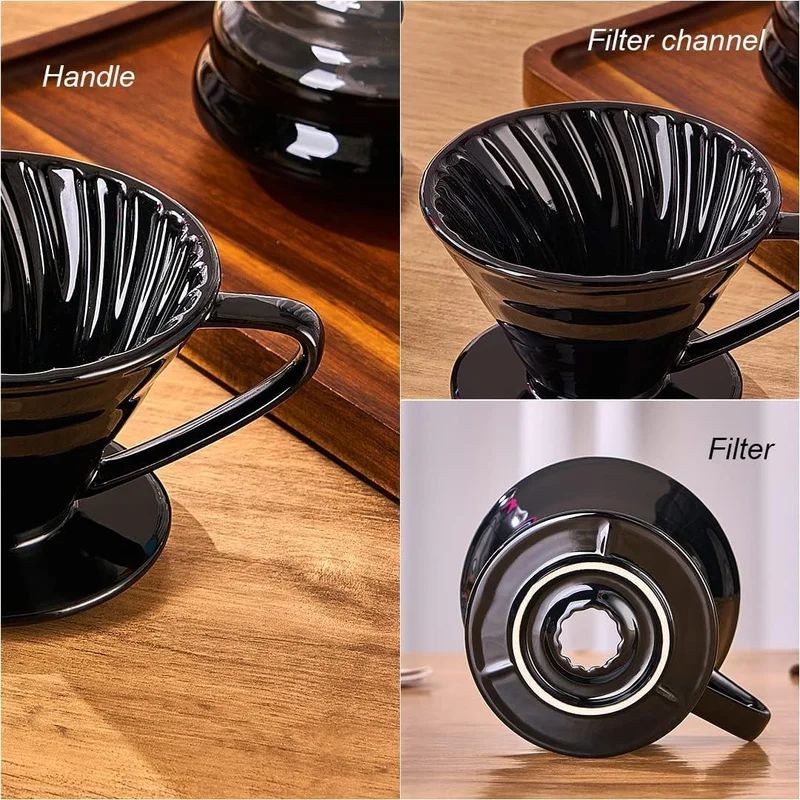 Cuisine Art Cuisine Art Pour-over Coffee Filter Cup Filter Cup Ceramic Spiral Vintage Kiln Conical Drip Filter Cup Filter Cup,Ceramic Pour Over Coffee Dripper,Easy Manual Brew Maker,Ceramic Coffee Dripper(Black)